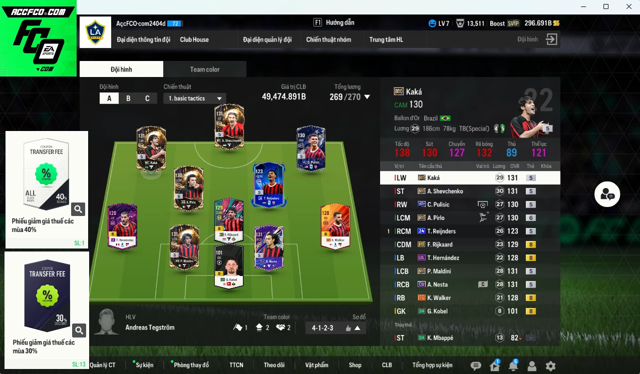 [ACC Rẻ🔥] AC Milan 49.470b có Sheva BDO, Kaká BDO, Pirlo BDO, Nesta CU, Pulisic TY25, Walker E21, Maldini BDO, Rijkaard BTB
